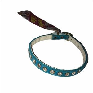 Dog Pet Animal Collar Blue Gold Rhinestone 12” Sm